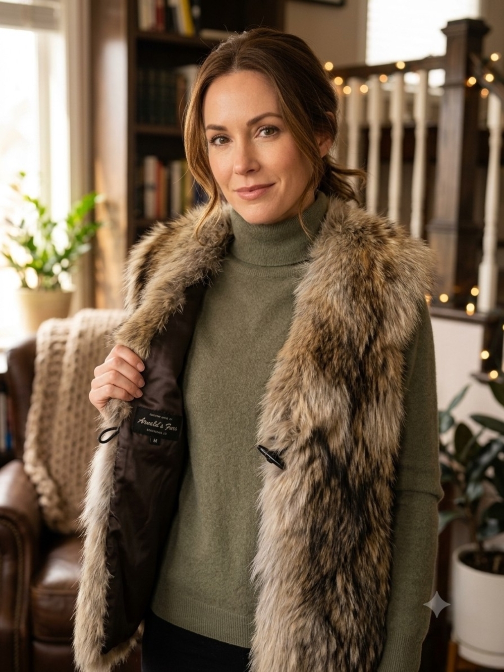 Woman's Fox Fur Vest - brown/ tan